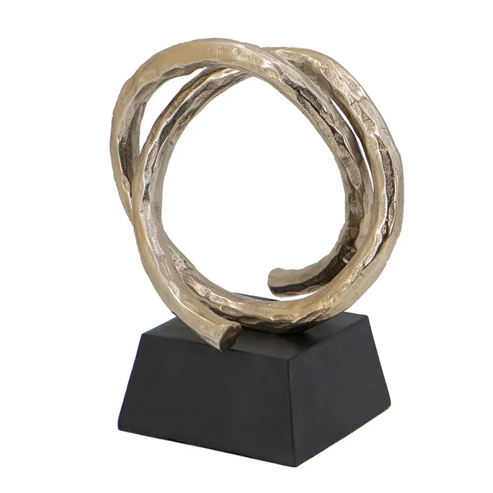 10 Inch Modern Table Sculpture, Bright Gold Aluminum, Intertwined Ring Loop – Benzara