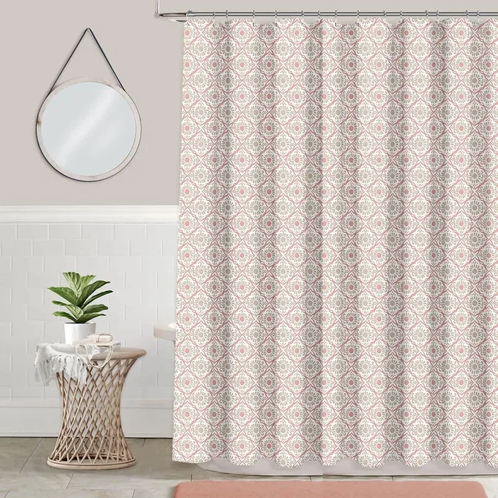 13-Piece Coral Barcelona Tile Shower Curtain Set, 70×72