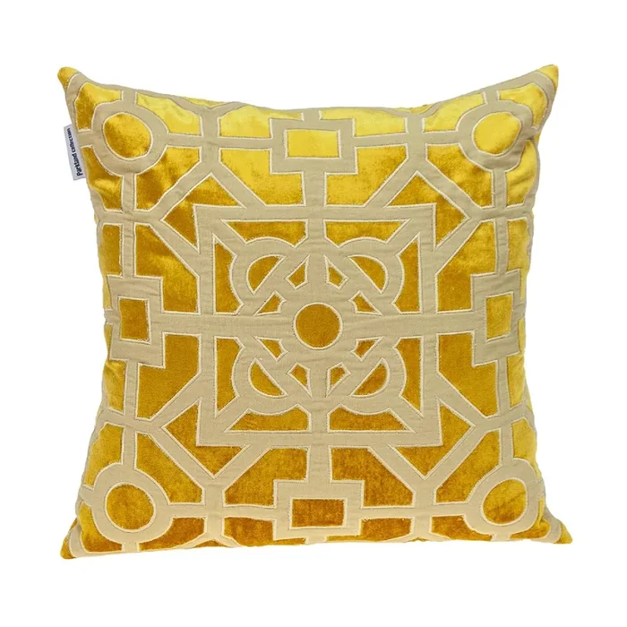 18″ Yellow and Beige Transitional Square Throw Pillow