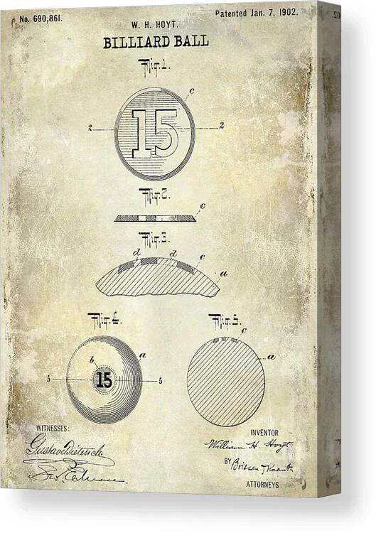 1902 Billiard Ball Patent Drawing Canvas Print