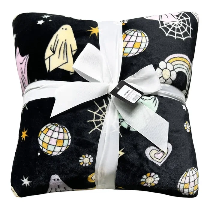 2-Pack Groovy Ghosts Printed Plush Throw Pillows, 18″