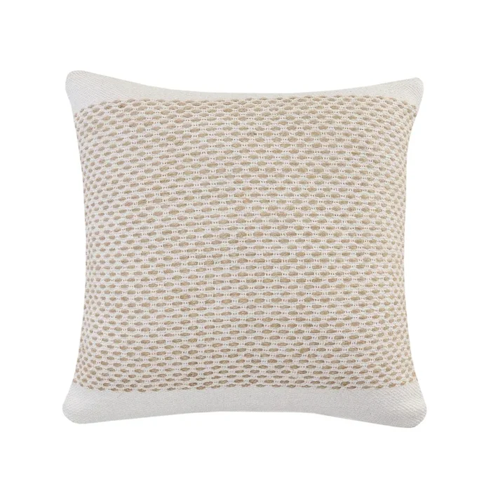 20″ Ivory and Tan Interwoven Bordered Square Throw Pillow