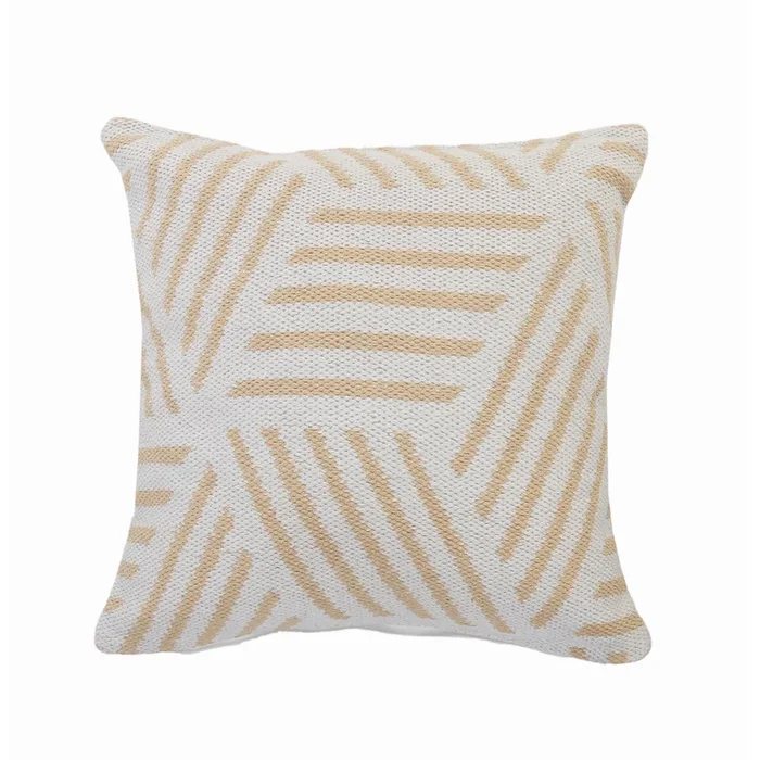 20″ Tan and White Geometric Striped Square Throw Pillow