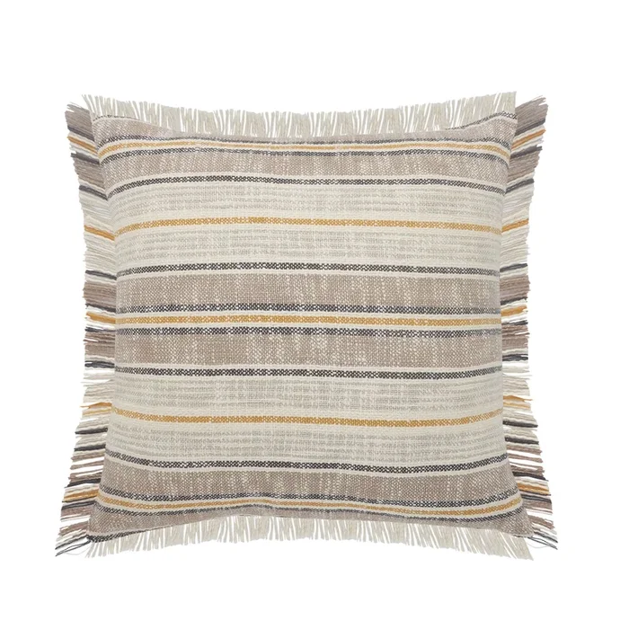 20″ Taupe Brown and Yellow Striped Square Throw Pillow