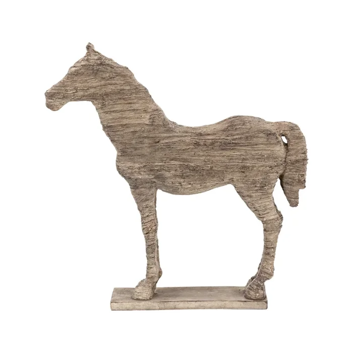 20 Inch Accent Decor Figurine Polyresin Standing Horse, Natural Wood Finish – Benzara