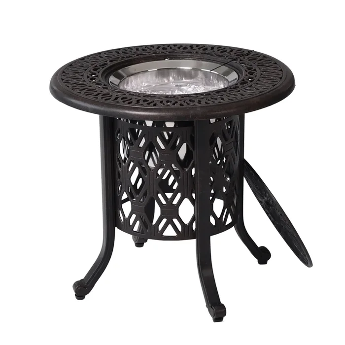 21″ Cast Aluminum Ice Bucket Table with Hand-Brushed Bronze Patina Look Top and Removable Cover, Food-Grade 304 Stainless Steel Bucket