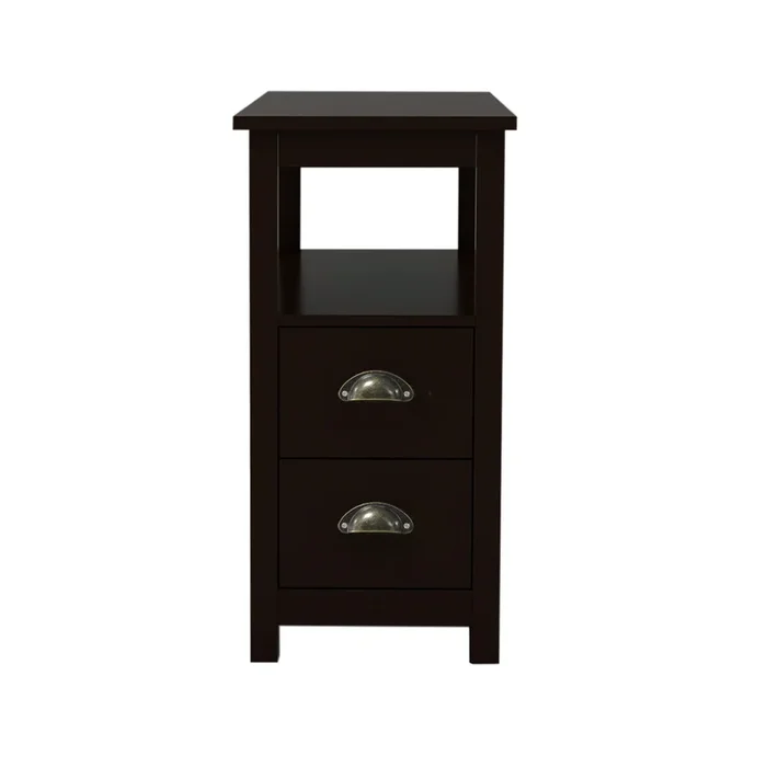 23.62 in. W. Dark Brown 24.02 in. H. Rectangle Wood End Table with 2-Drawer