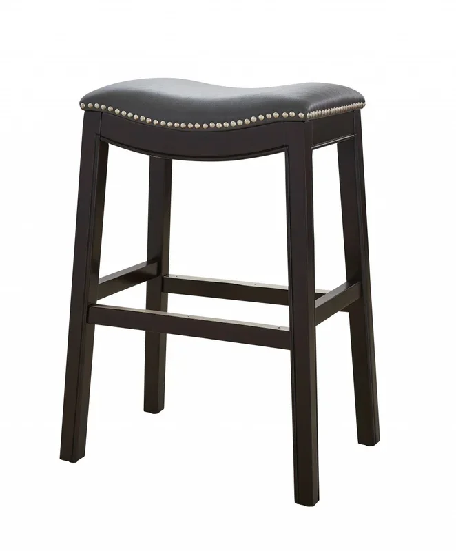 25″ Espresso And Gray Saddle Style Counter Height Bar Stool