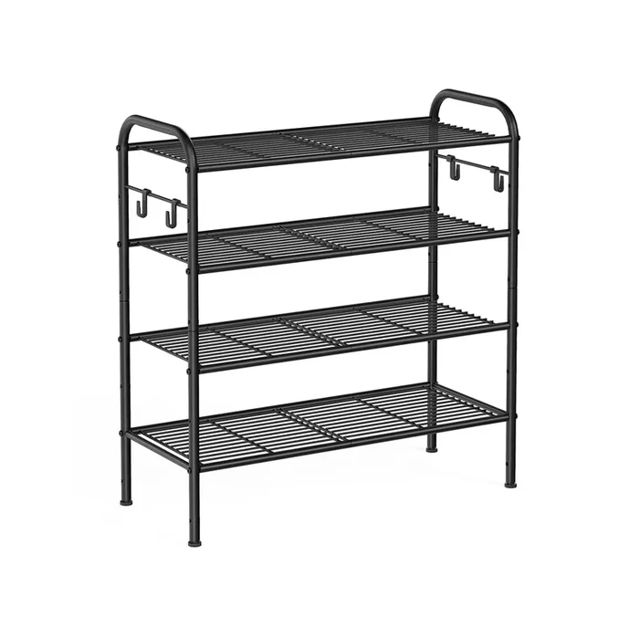 26.7″ Wide 4-Tier Metal Shoe Rack with 4 Hooks