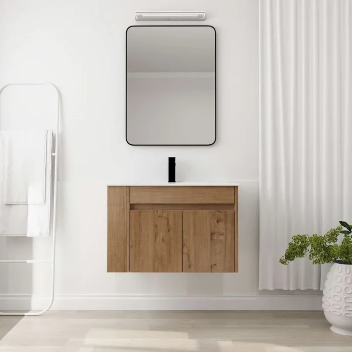 30″ Oak Wall-Mounted Vanity with Sink & Soft Close Doors
