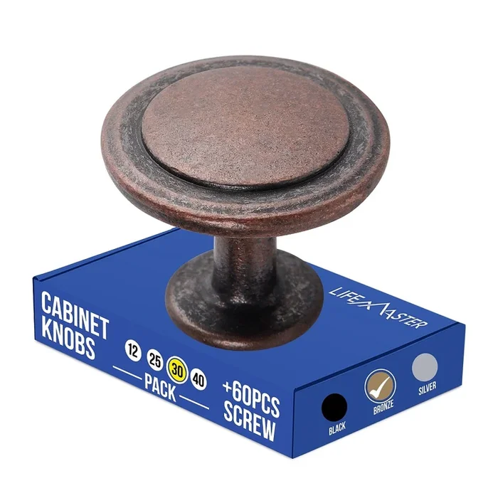 30pcs Oil Rubbed Bronze Cabinet Knobs – Modern Design, Rust-Proof Finish, Strong Zinc Alloy Construction – Complete with 60 Screws for Kitchen, Dresser, Drawer Pulls