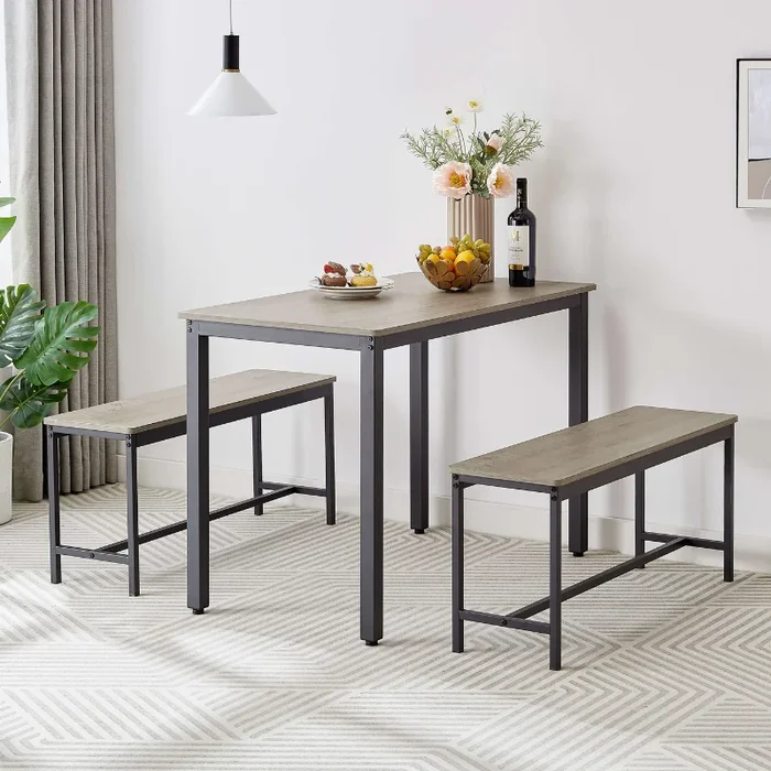 43.3″ Industrial Dining Table Set with Benches – 3 Piece