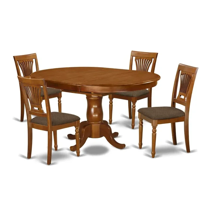 5 Pc set Portland Dining Table having 18″ Leaf and 4 Cushiad Kitchen Chairs in Saddle Brown