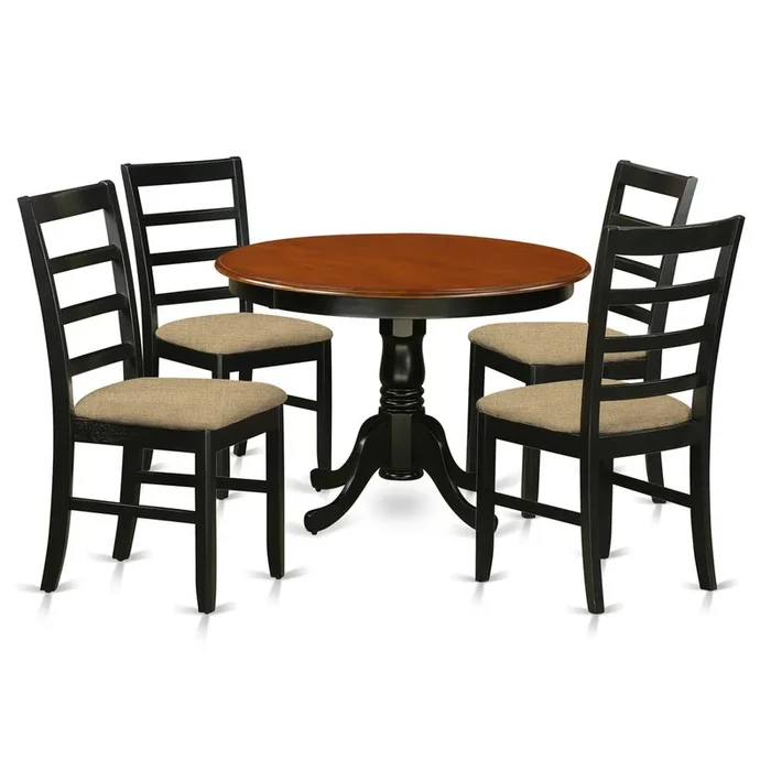 5 Pc set with a Kitchen Table and 4 Linen Dinette Chairs in Black and Cherry