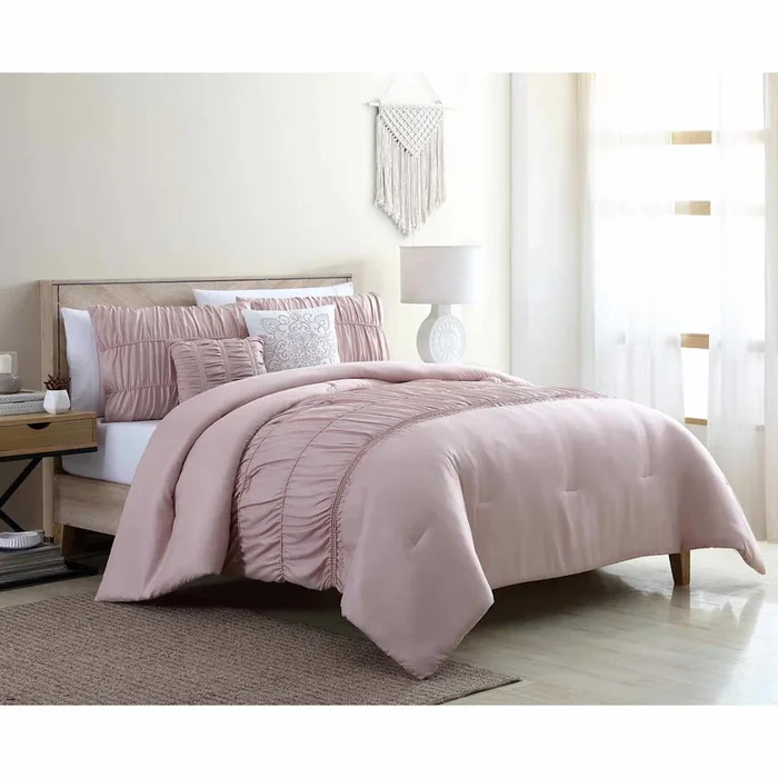 5-Piece Holly Ruched Taupe Comforter Set, Queen