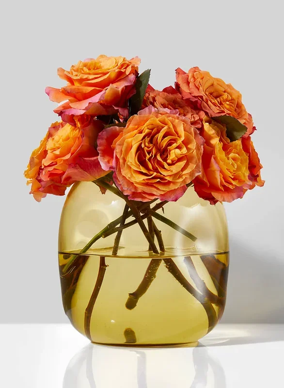 6.5in Tall Dimpled Dark Amber Glass Vase