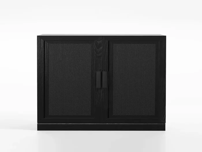 62″ High Black Wicker Door Wood Grain Decorative Storage Cabinet with 12 Shelves