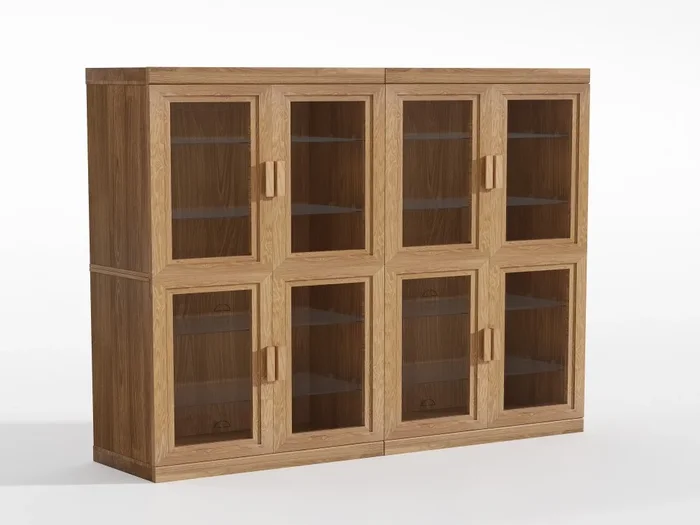 62″ High Glass Door Wood Grain Decorative Storage Cabinet Display Cabinet, with Sufficient Space for 12 Shelves