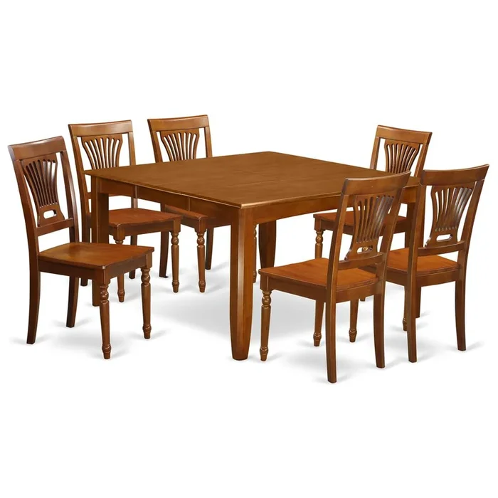 7 Pc Dining room set for 6-Square Dining Table with Leaf and with 6 Dining Chairs