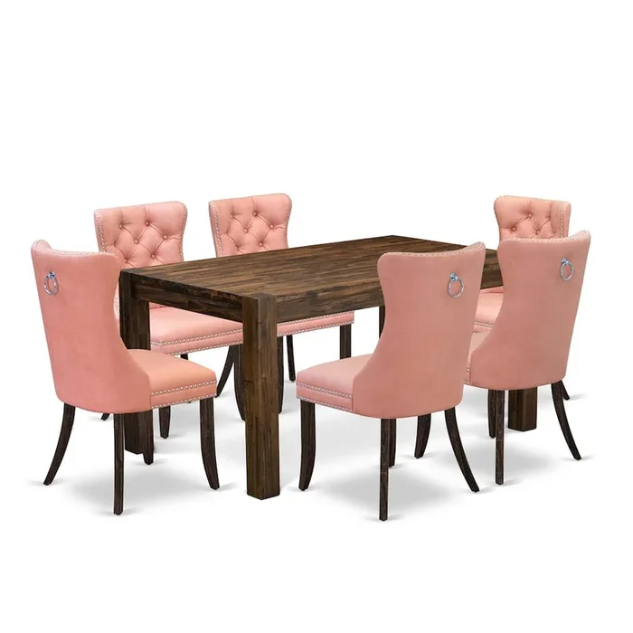 7 Piece Dining Table Set Contains a Rectangle Rustic Wood Kitchen Table