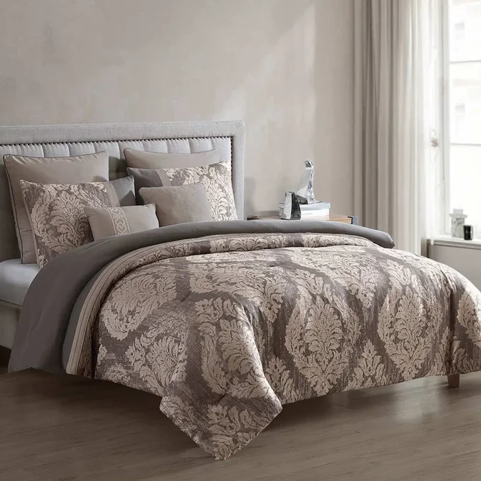 7-Piece Eliya Grey Comforter Set, Full/Queen