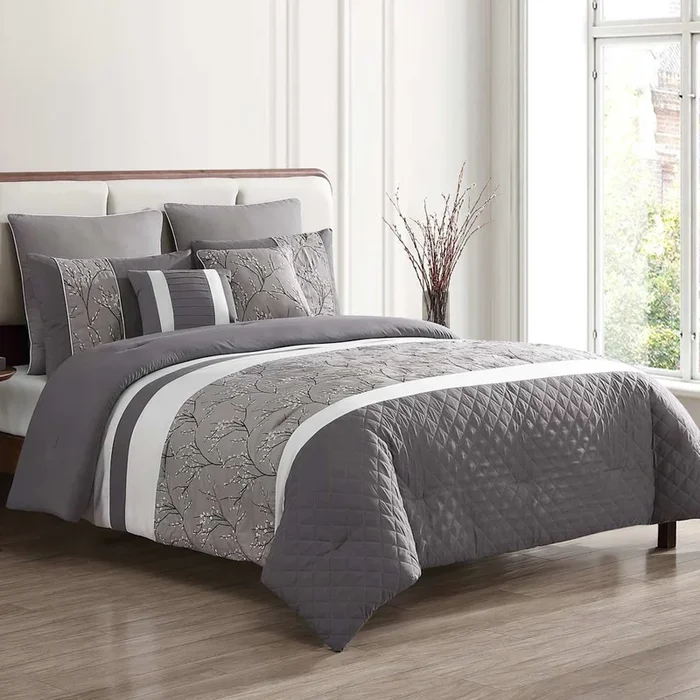 7-Piece Wayton Grey Comforter Set, Full/Queen