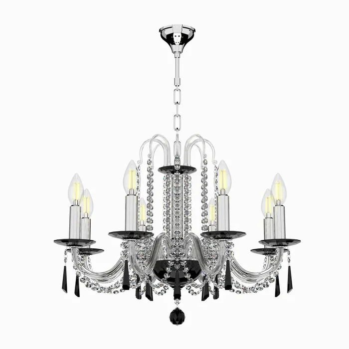 8 light beaded Czeck crystal with black pendant accents