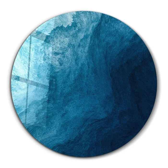 ・”Blue Paint Waves 2″・Rounded Glass Wall Art