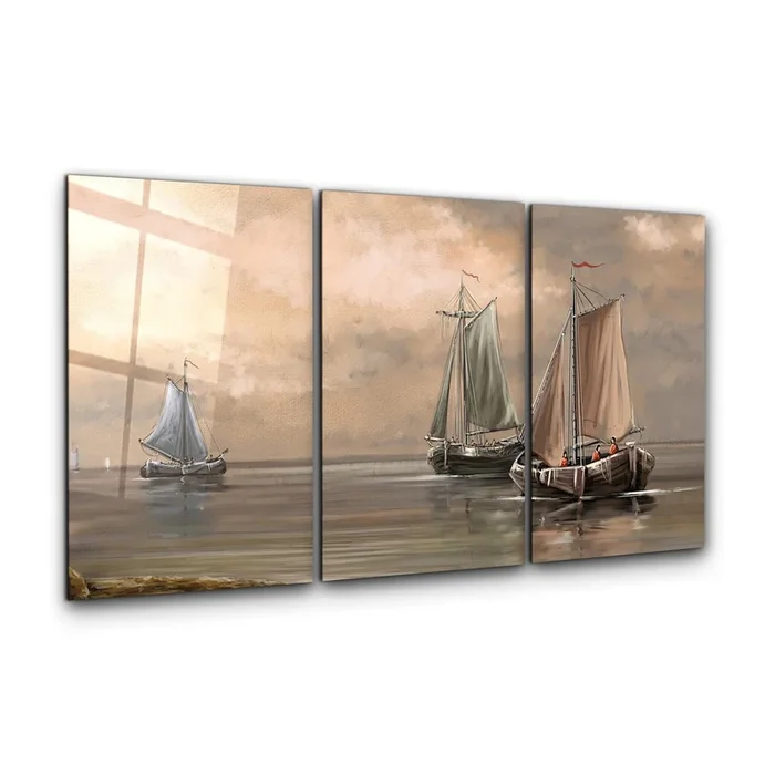 ・”Oil Painting Old Sea – Trio”・Glass Wall Art