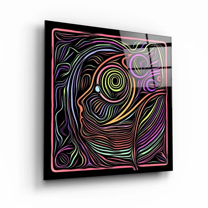 ・”Rainbow Line Faces V5″・Glass Wall Art
