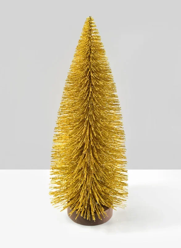 9.5in Tall Gold Frost Tabletop Bottle Brush Christmas Tree, Bundle of