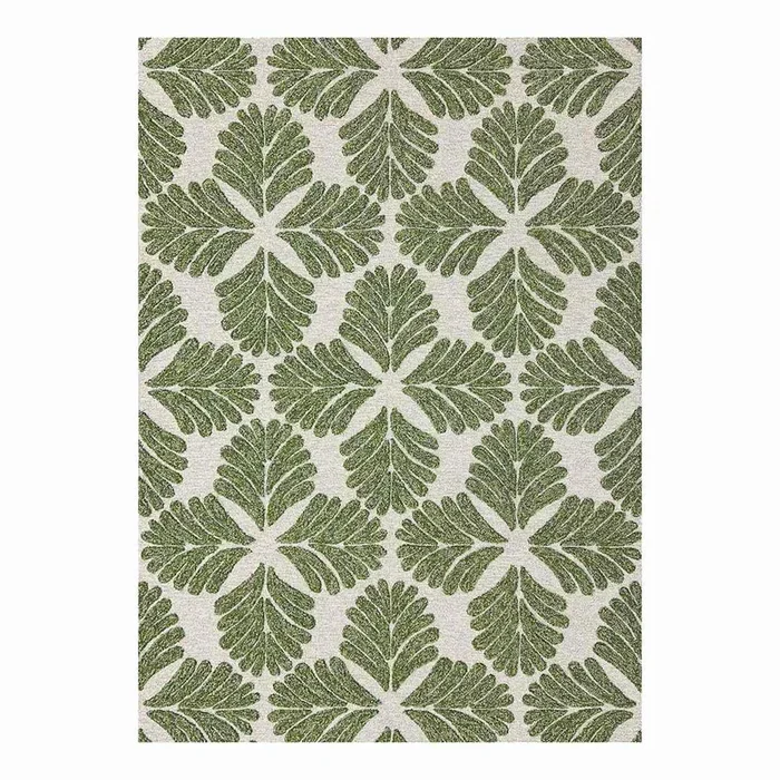 (A535) Found & Fable Green Botanical Hook Area Rug, 5×7