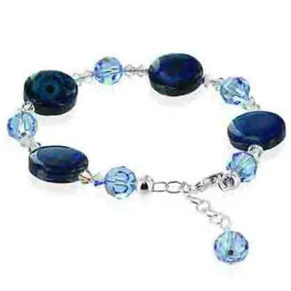 Abalone & Blue Austrian Crystals Sterling Silver Bracelet – SCBR140 – Gem Avenue