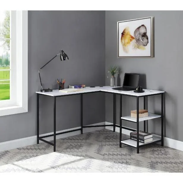 Acme Furniture Taurus 93082 L-Shaped Desk – Faux Marble