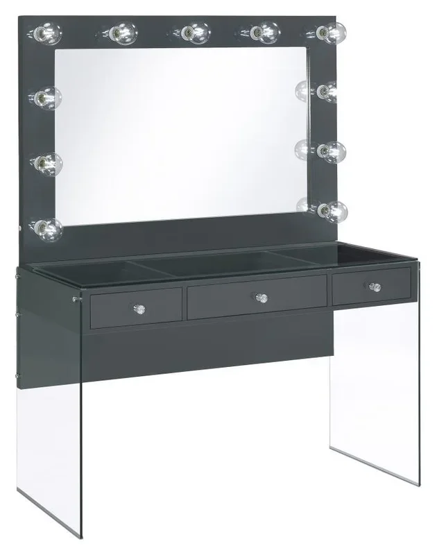 Afshan – 3-Drawer Vanity Set With Lighting – Gray High Gloss