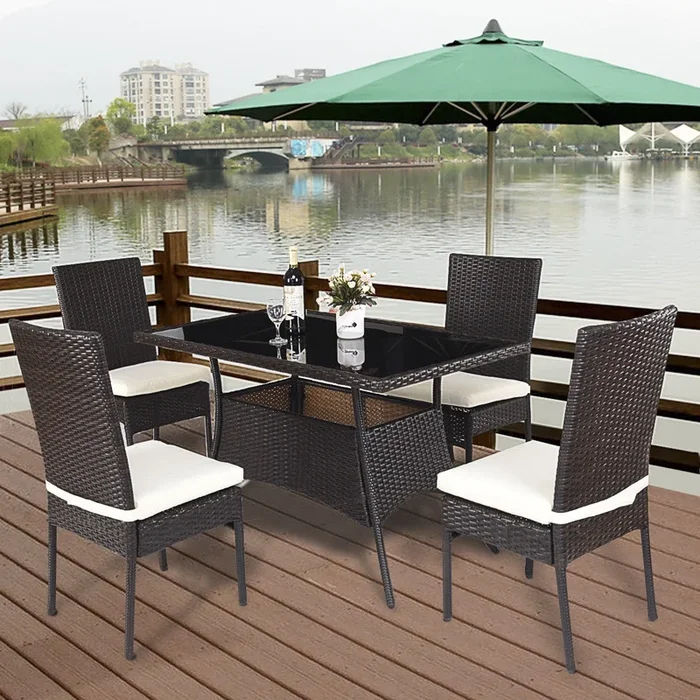 All-Weather 5-Piece Patio Dining Set – PE Rattan Wicker Table and Chairs