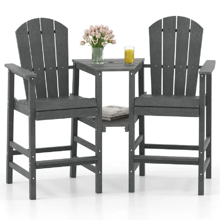 All-Weather Double Adirondack Chair with Middle Tray – 2-Person Outdoor Loveseat