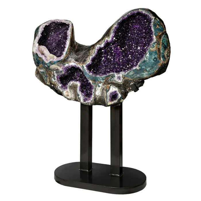 Amethyst Geode Multi-Vug With Calcite Crystal & Druze In Custom Fitted Stand