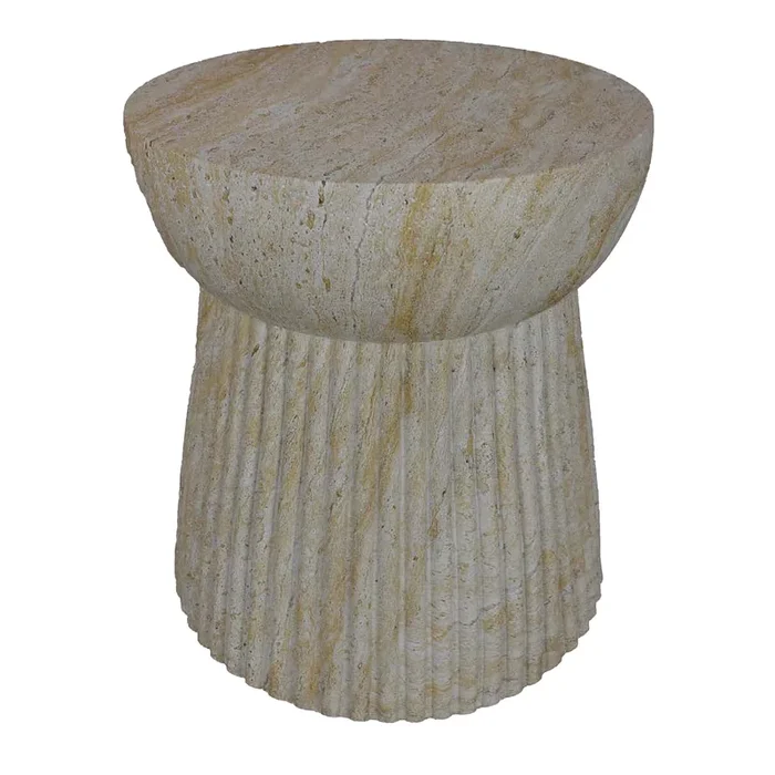 Archi Plant Stand Table, Fluted Design Marbled White Resin 17 Inch – Benzara