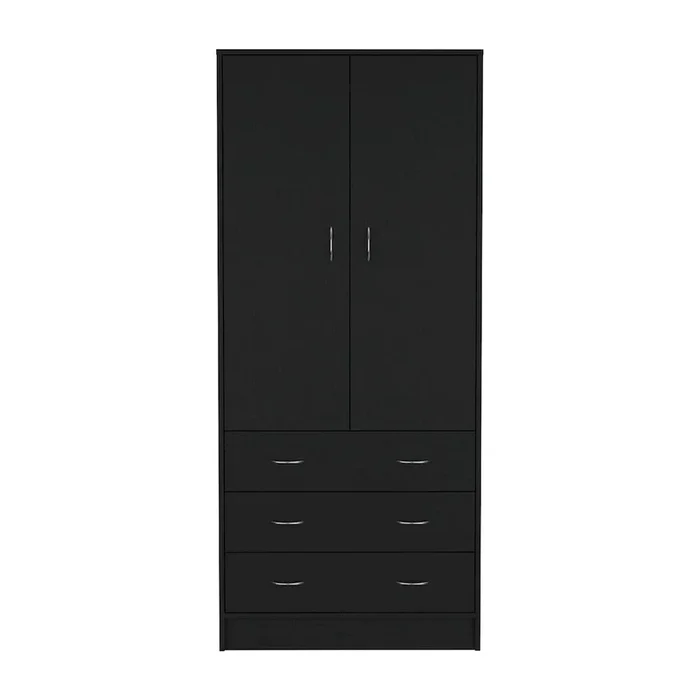 Armoire 71″ H, with 2 doors, 3 drawers and 1 hanging rod, Black