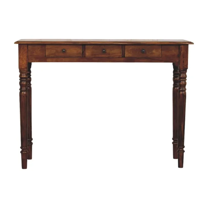 Artisan Furniture Solid Wood Turned Legs 3 Drawer Chestnut Console