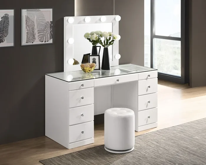 Avery – Vanity Set (With LED Luxo Mirror) – White