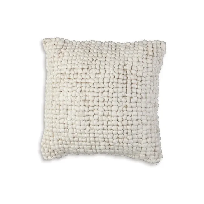 Avy Square Accent Throw Pillow, 20 Inch Plush Looped Ivory White Wool – Benzara