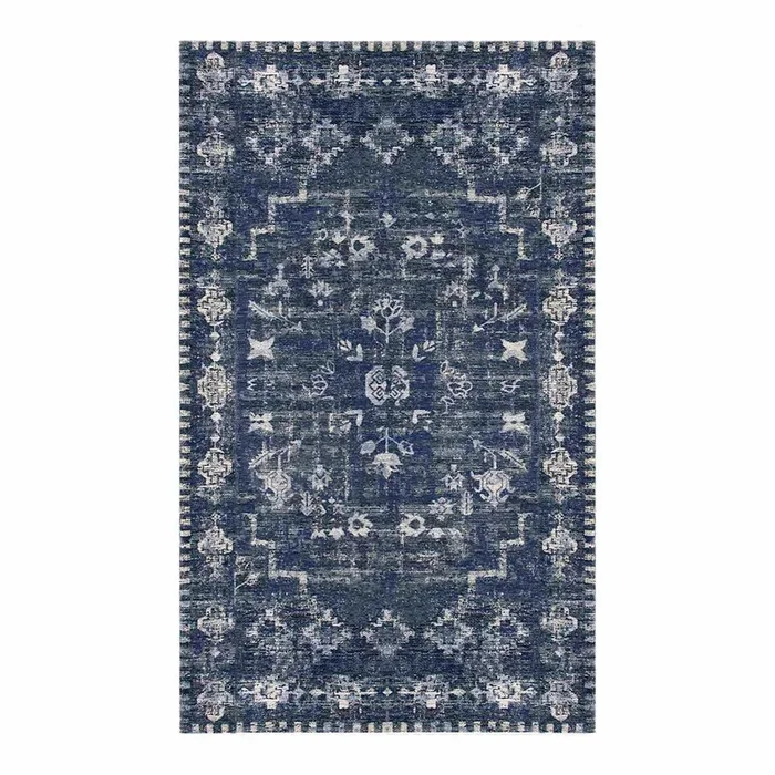(B823) Teagan Navy Blue Floral Flatweave Accent Rug, 3×5