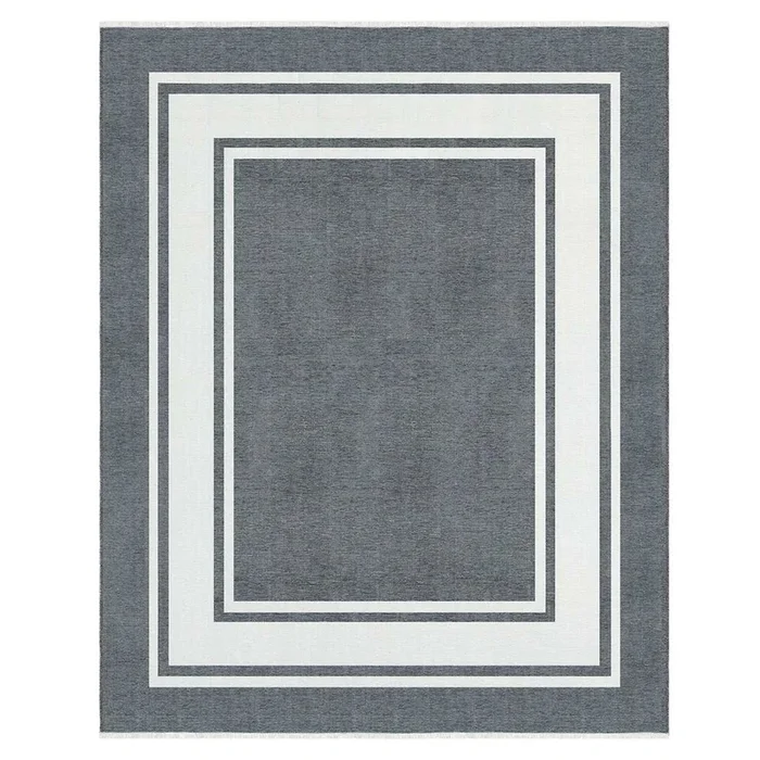 (B841) Noa Grey Border Washable Area Rug, 8×10