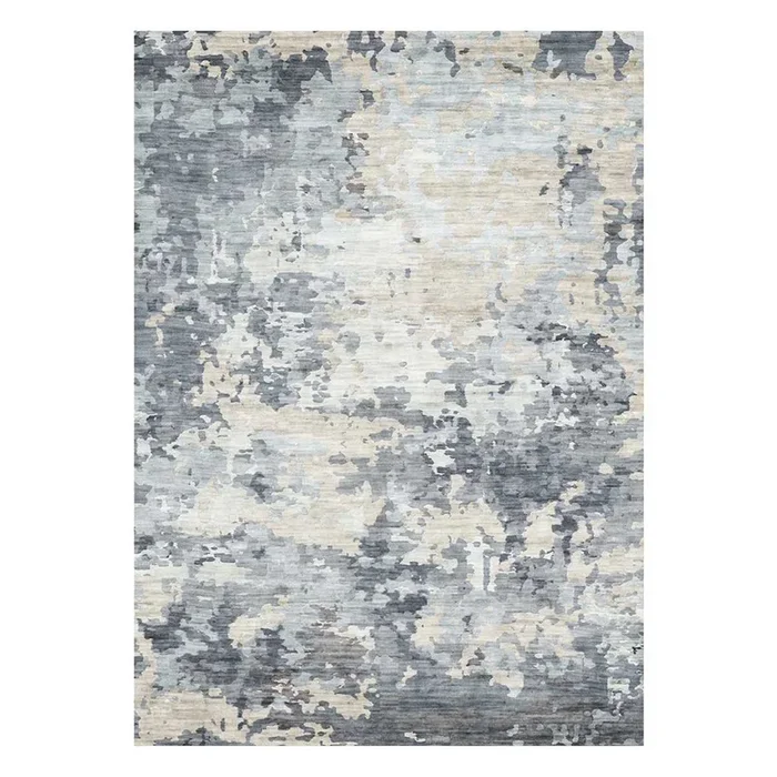 (B875) Dove Grey & Blue Splash Washable Area Rug, 9×12