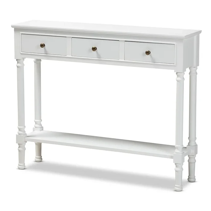 Baxton Studio Calvin Farmhouse White Finished Wood 3 Drawer Entryway Console Table