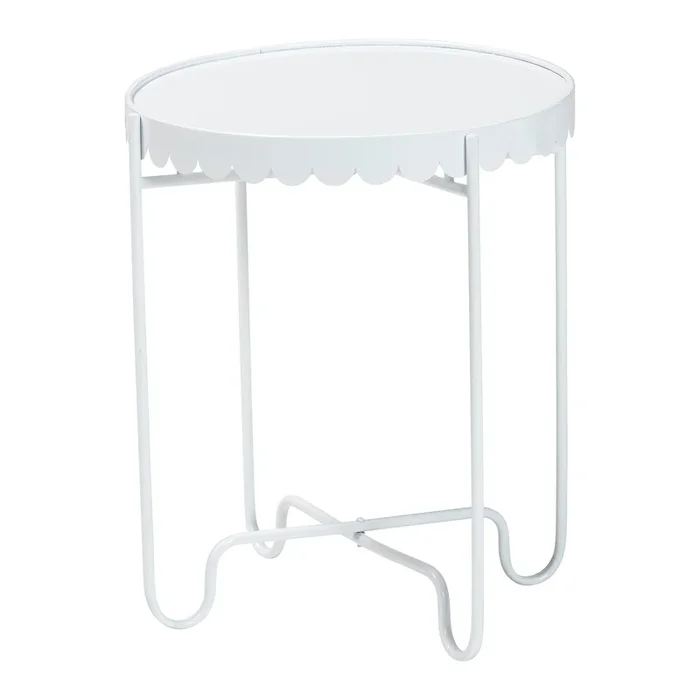 Baxton Studio Laverne White Metal Side Table with Scalloped Tray Top – Round Accent Table with Decorative Base for Indoor or Semi-Outdoor Use