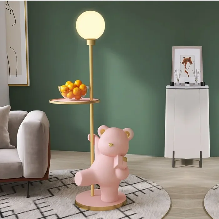 Bear Statue with Lamp & Shelf: Decorative Home Accent