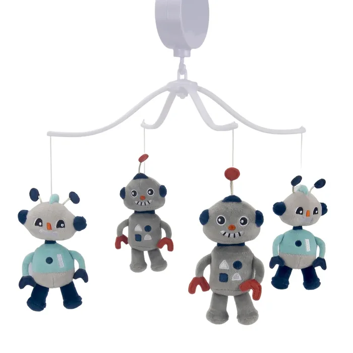 Bedtime Originals Robbie Robot Musical Baby Crib Mobile Soother Toy – Gray